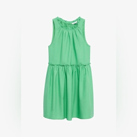 Mango Babydoll Mini Dress Gathered Ruffle Detail Cotton Green Size XS - Picture 7 of 16